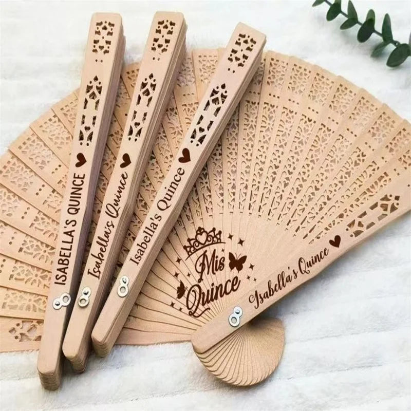Personalized Folding Wooden Hand Fans Custom Engraved Wedding