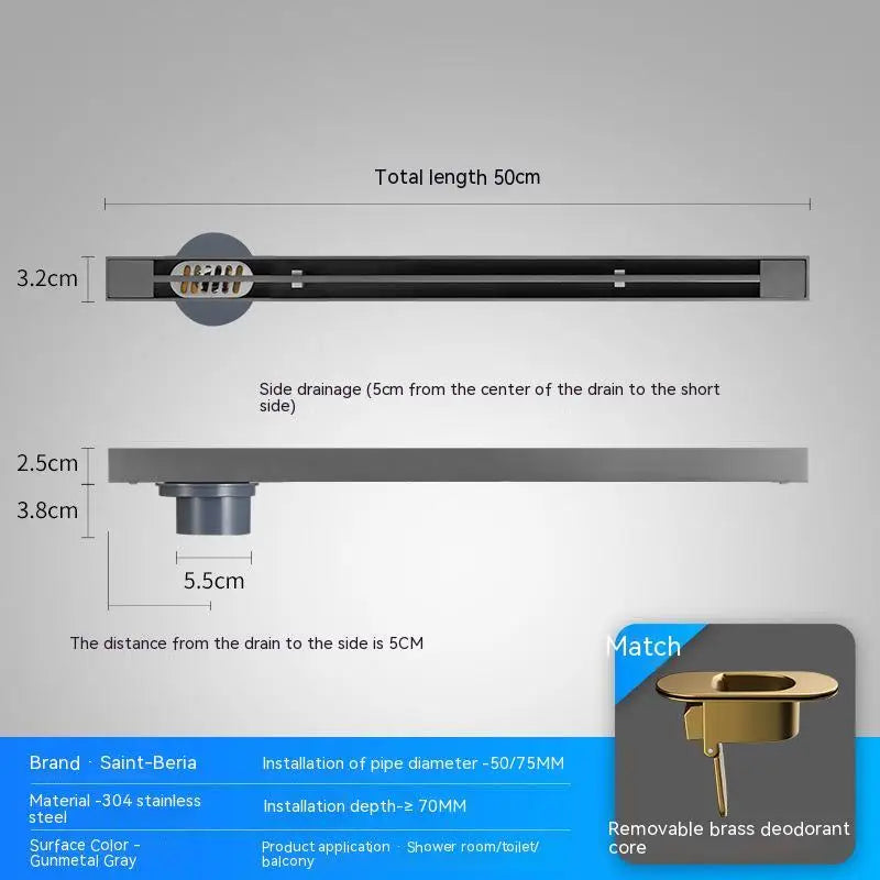 2cm Wide Floor Drain Stainless Steel Linear Narrow