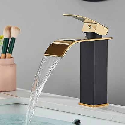 Handle Waterfall Matte Black Bathroom Basin Faucet Waterfall