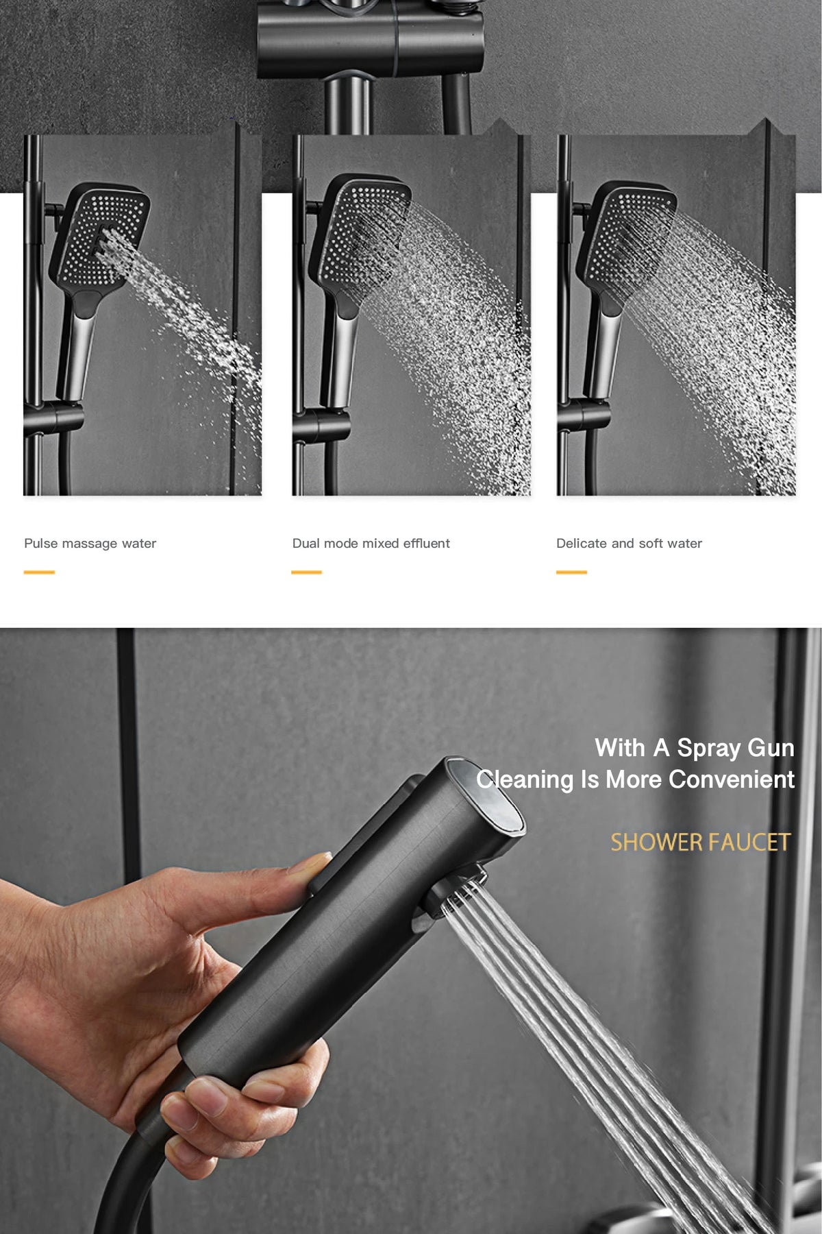 Luxury Gun Gray Brass Bathroom Shower System Digital