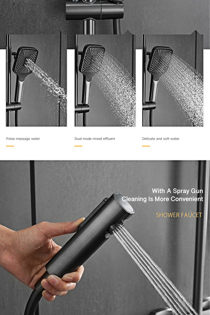 Luxury Gun Gray Brass Bathroom Shower System Digital