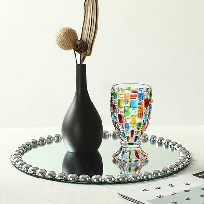 Pearl Dot Glass Mirror Storage Tray Light Luxury