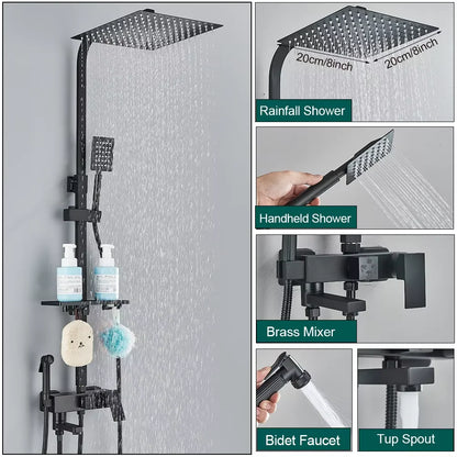 Shinesia Black/Chrome Bathroom Shower System Rainfall Shower
