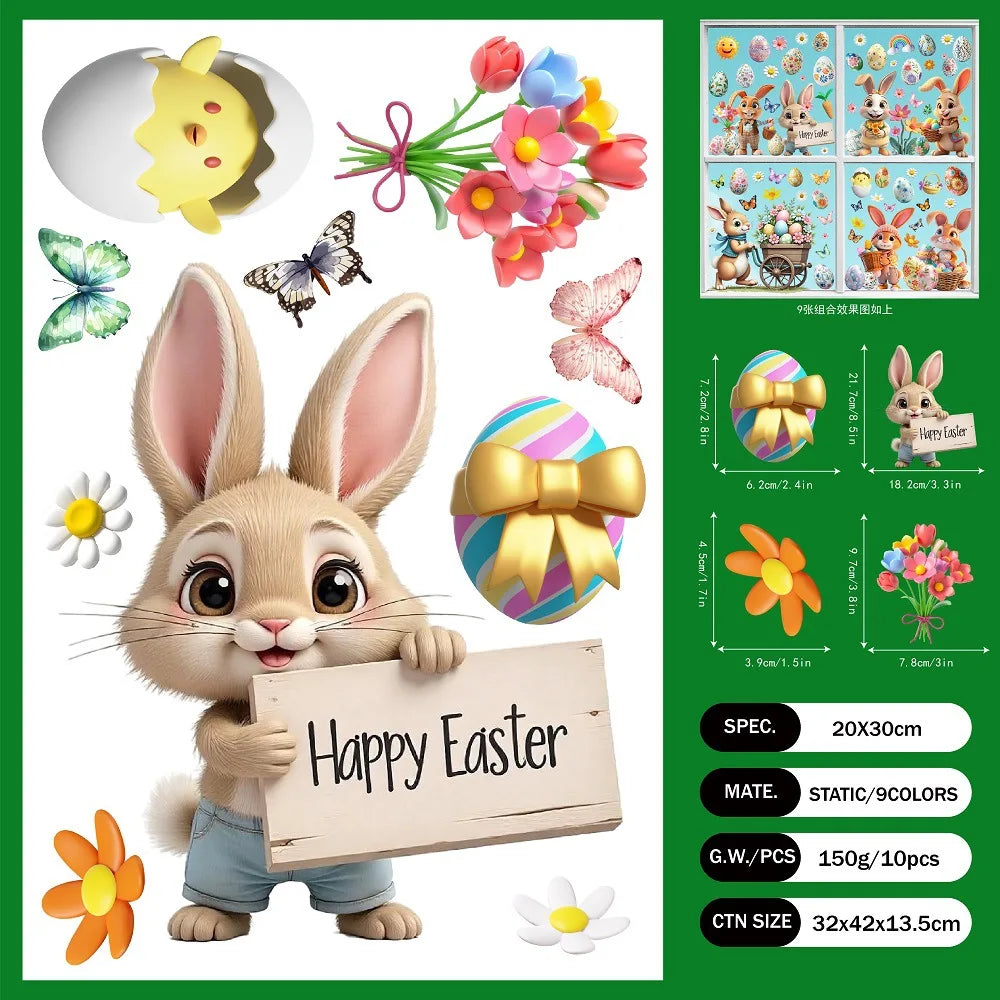 Easter Cartoon Rabbit Egg Window Stickers Bunny Easter