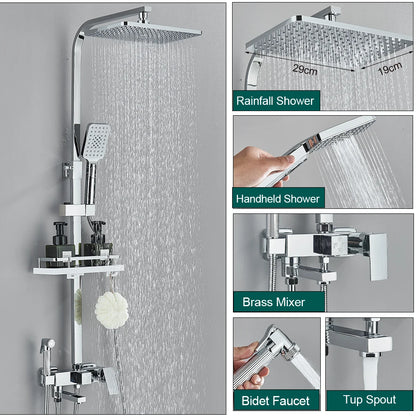 Shower Faucet Rainfall 3/4-Ways Bathtub Tap Bathroom Shelf