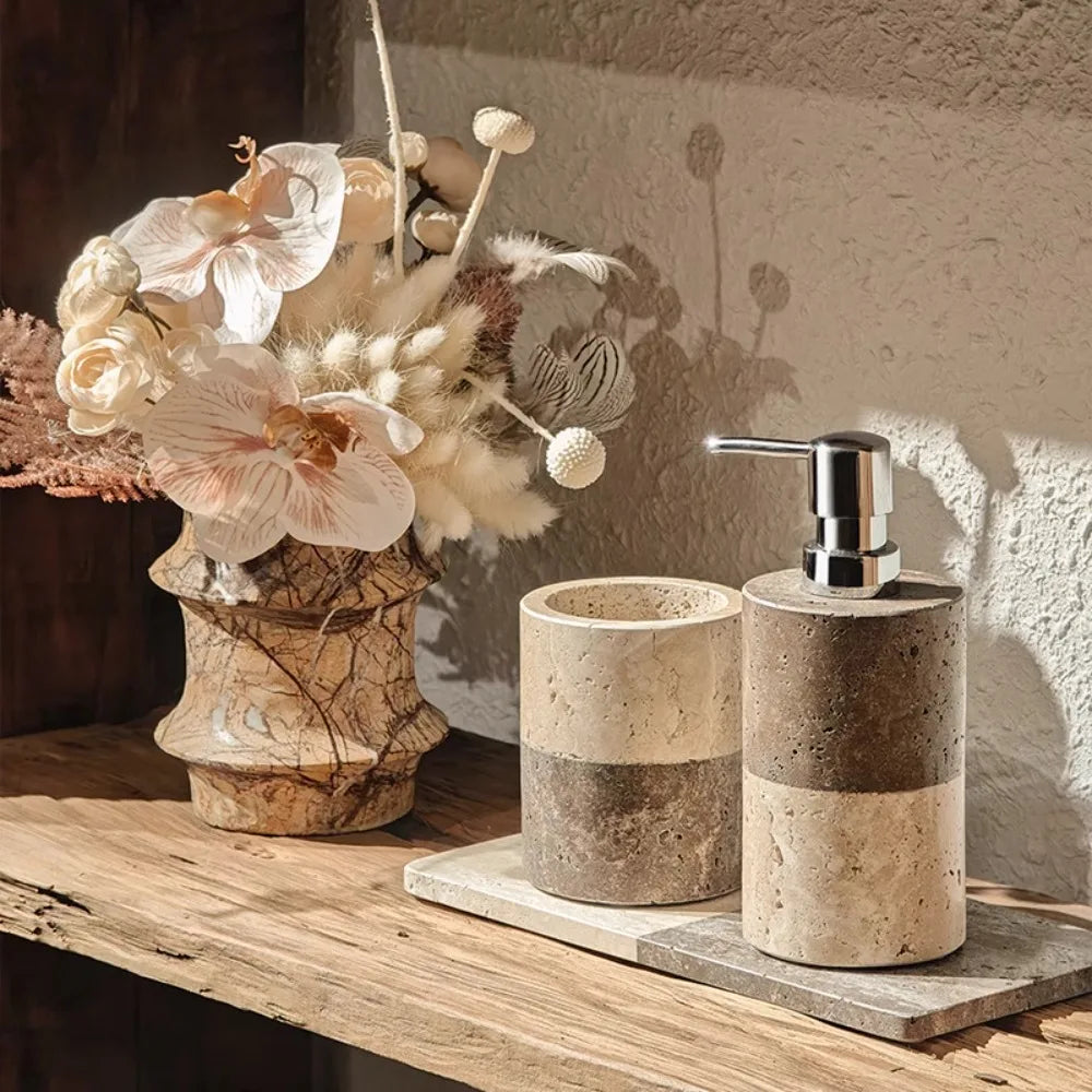 Marble Lotion Bottle Color-Blocked Leopard Print Mouthwash Cup