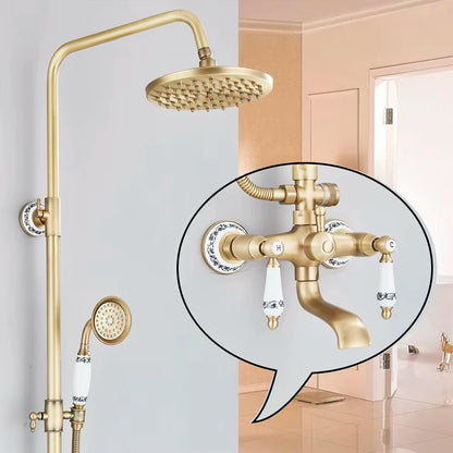 Antique Brass Shower Faucet Rainfall Head Shower Handshower
