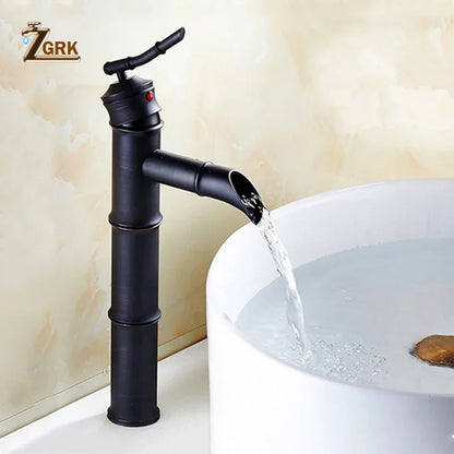 Zgrk Black Waterfall Bathroom Sink Faucet Vessel Tall