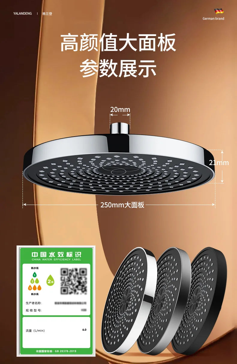 Large Flow Rainfall Shower Head 25cm Top Sprayer