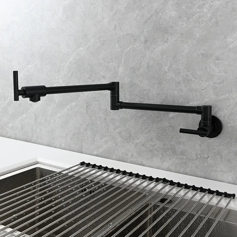 Black Wall Mounted Pot Filler Faucet Swivel Folding