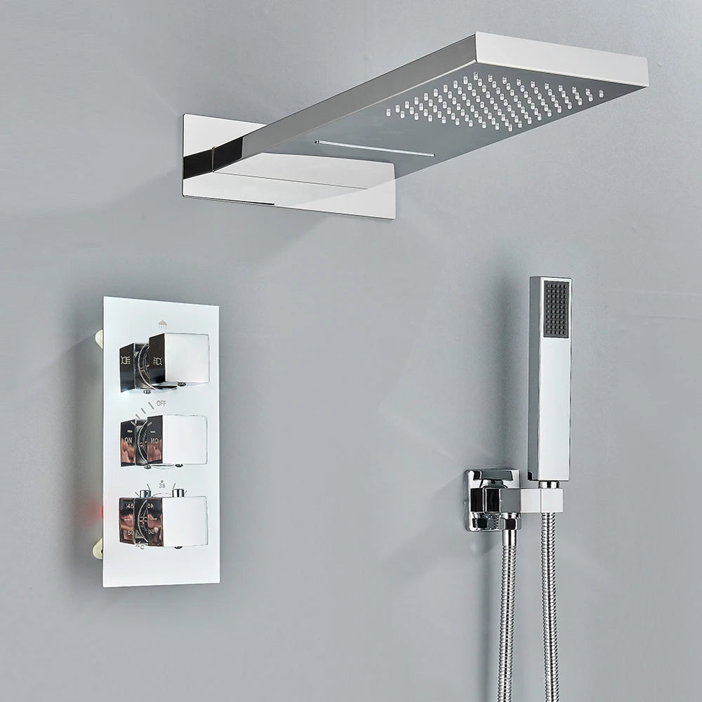 Rozin Matte Black Thermostatic Shower Faucet Wall Mount