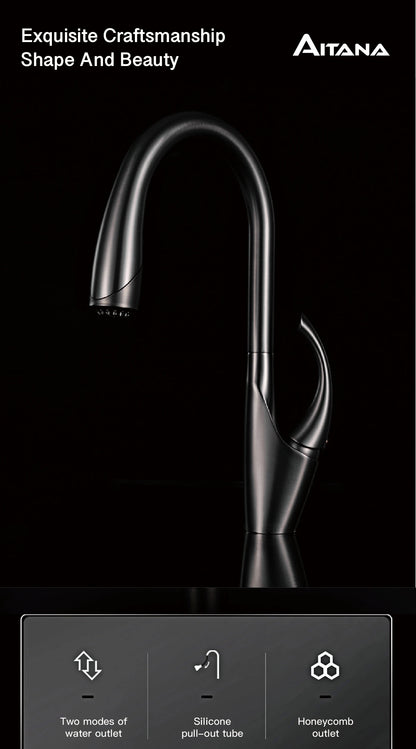High-End Touch Black Faucet Brass Pull-Out Design Three-Function
