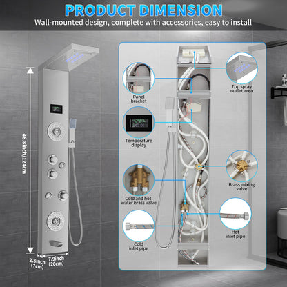 Function Shower Column Panel Stainless Steel Rain Massage