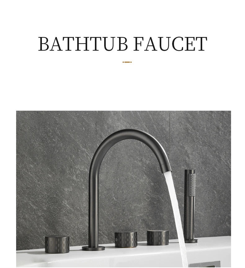 Gray Luxury Brass Deck-Mounted 5-Holes Bathroom Bath Tub
