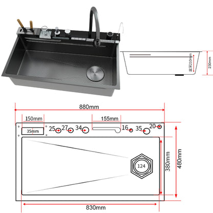 Stainless Steel Sink Digital Display Waterfall Large Slot