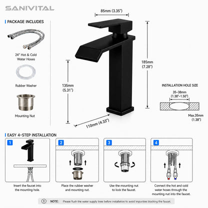 Sanivital Modern Matte Black Waterfall Basin Faucet Cold