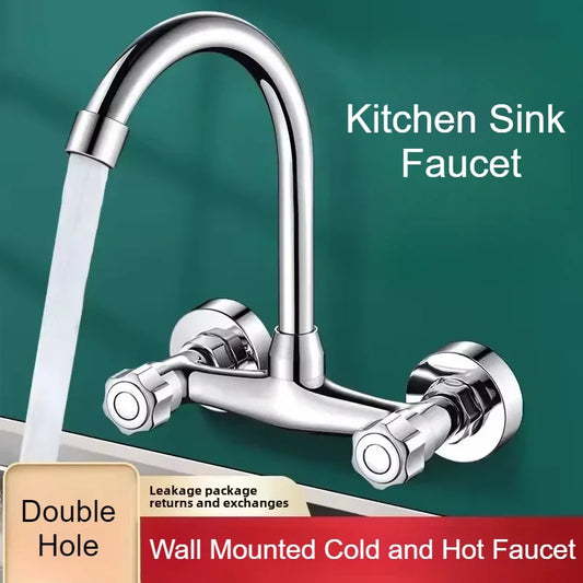 Wall Mounted Mixer Tap Double Handle Faucet Cold