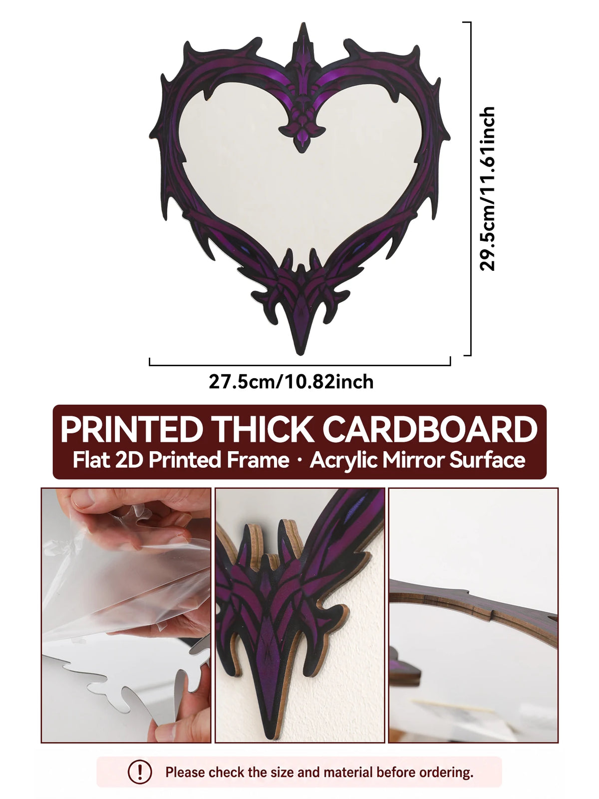Purple Gothic Barbed Wire Heart Wall Mirror Witchy