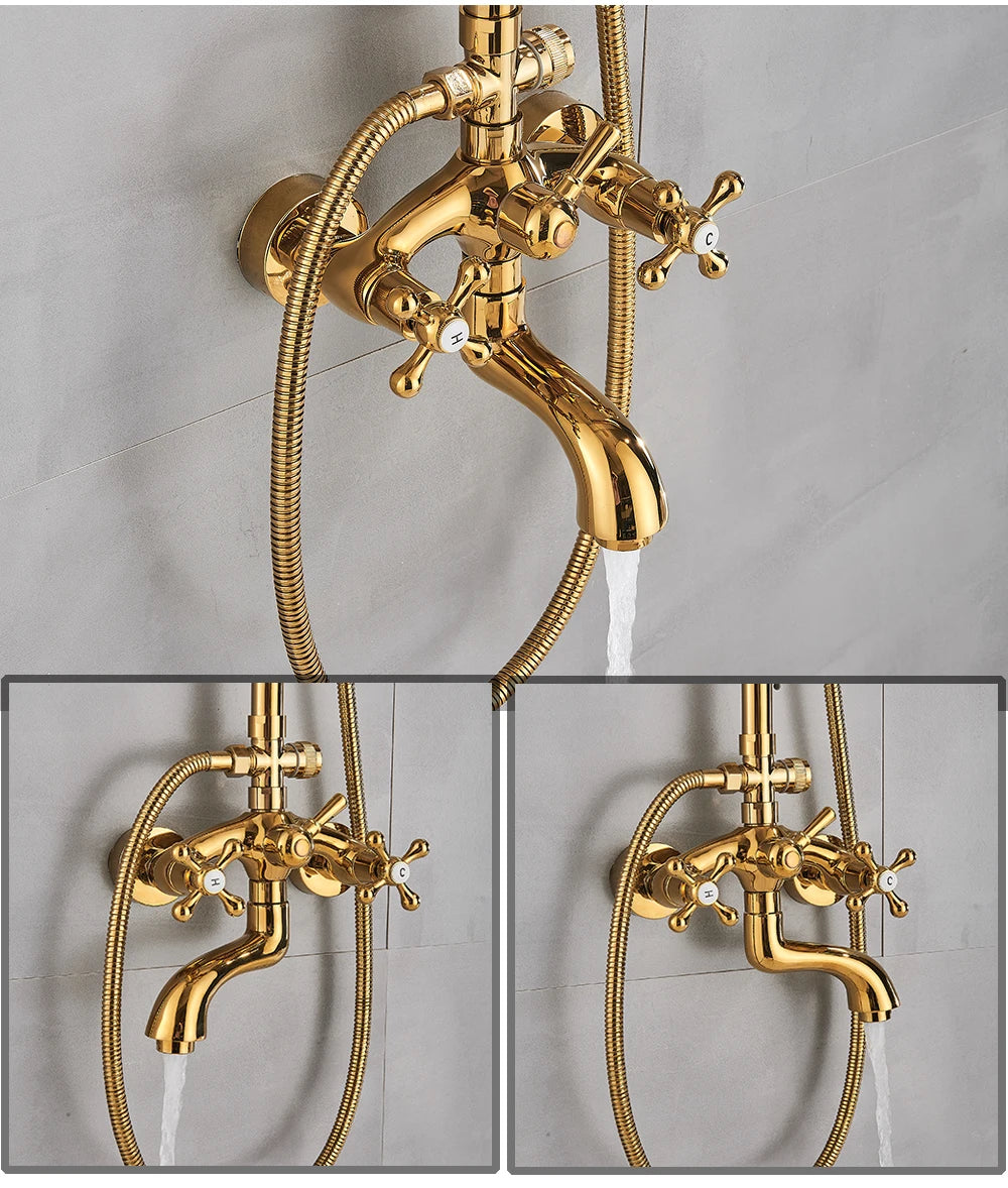 Golden Shower Bathroom Bath Shower Faucet Brass Swivel