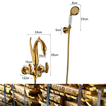 Ellen Bathtub Faucet Gold Swan Hand Shower Wall