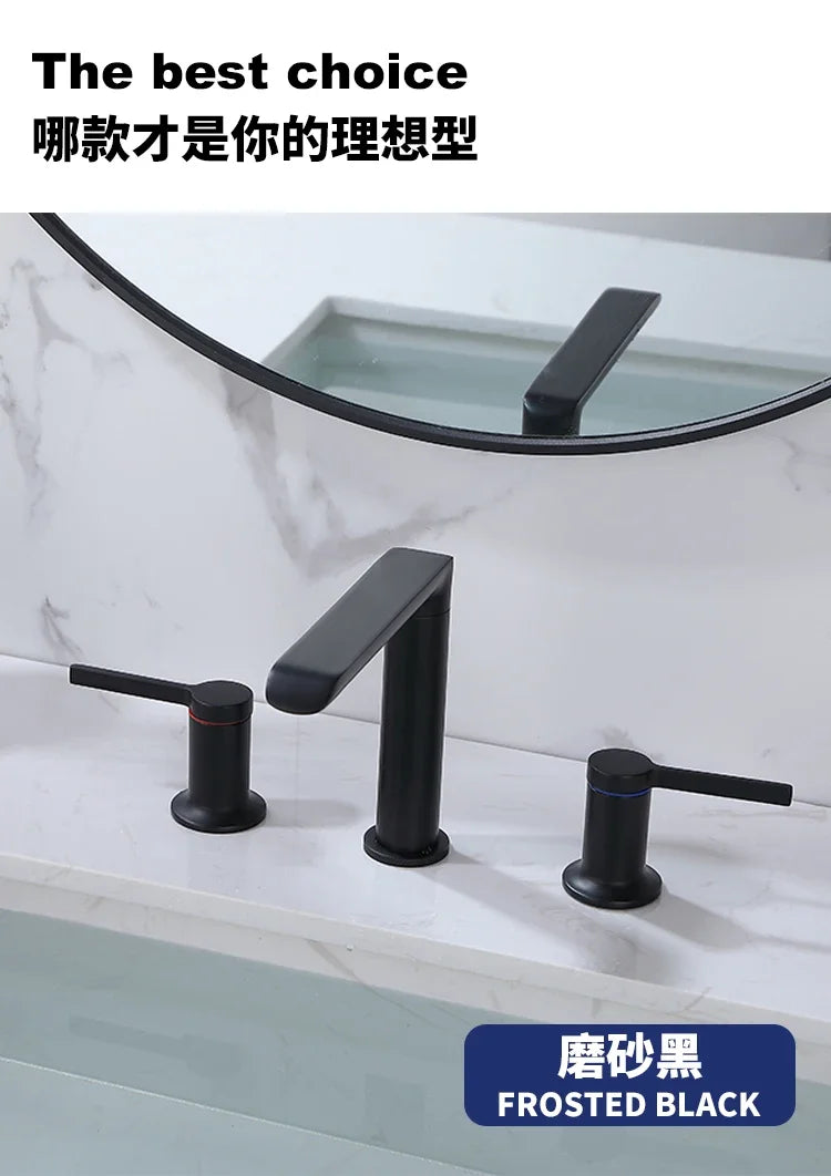 Brushed Gold Bathroom Widespread Basin Faucets Soild Brass