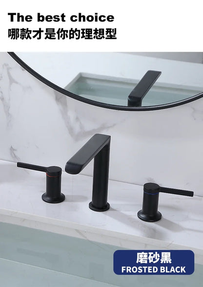 Brushed Gold Bathroom Widespread Basin Faucets Soild Brass
