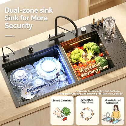Stainless Steel Waterfall Sink Embossed Hidden Cup Washer