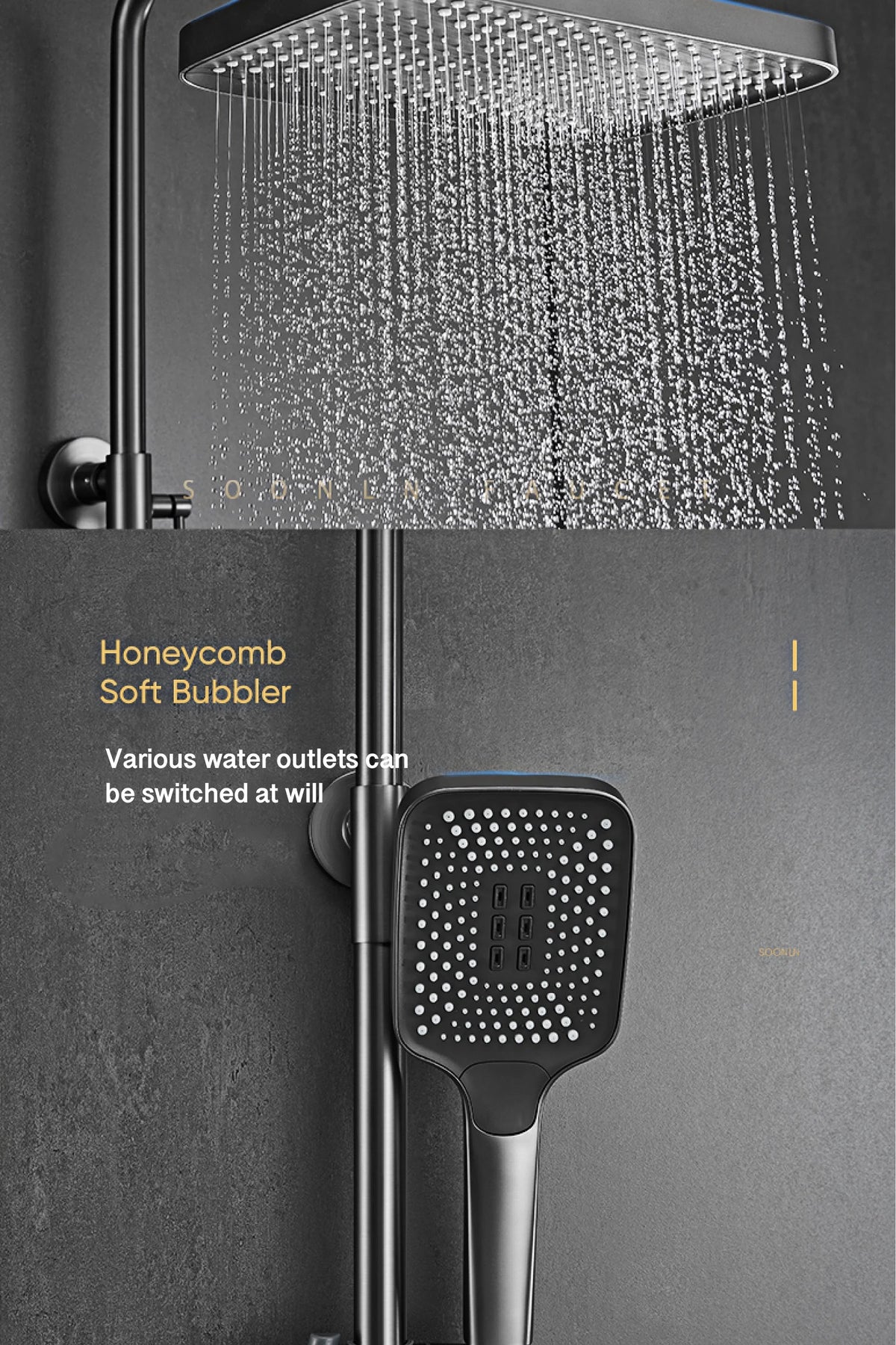 Luxury Gun Gray Brass Bathroom Shower System Digital