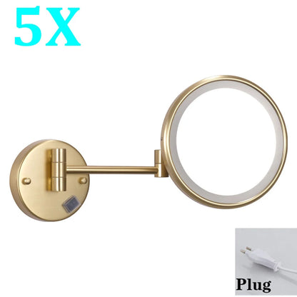Brushed Gold Led Folding Bathroom Mirror Wall Mounted