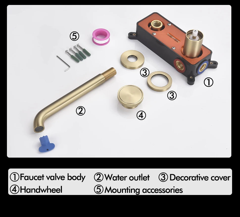 Brushed Gold Basin Faucet Recessed Control Switch Tap