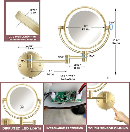 Brushed Gold Led Folding Touch Bathroom Mirrors Of