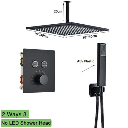 Shinesia Big Black Thermostatic Bathroom Shower Faucet Rainfall
