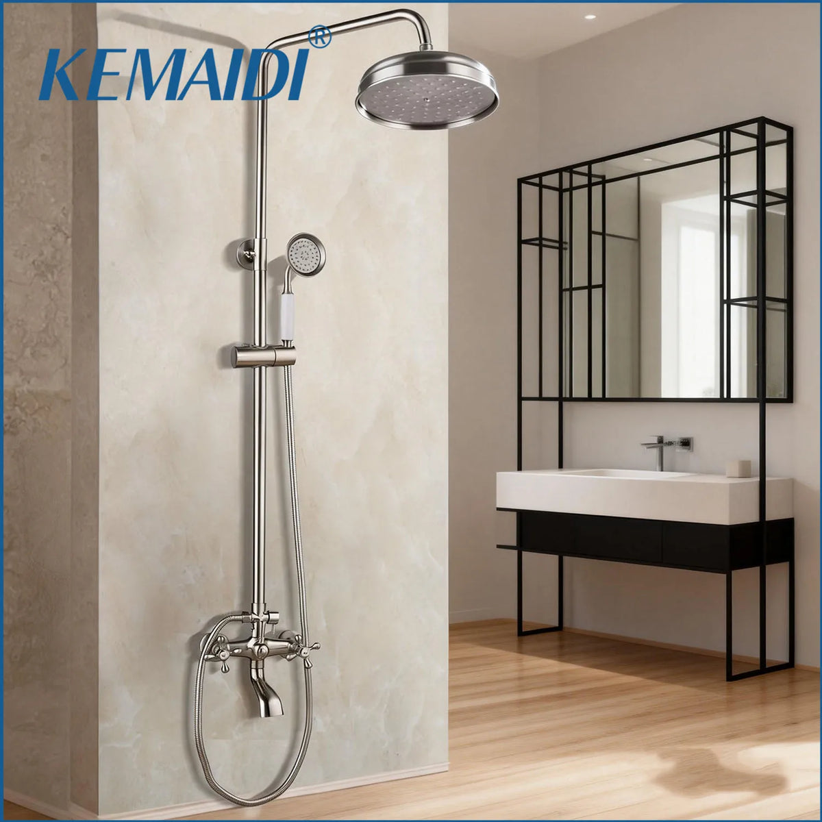 Kemaidi Shower Faucets Nickel Brushed Adjustable Rain Shower