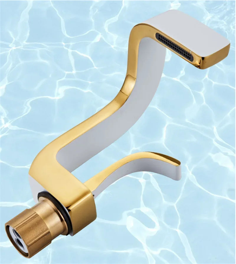Bathroom Faucet Brass Gold White Bathroom Basin Faucet
