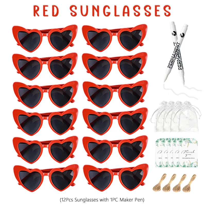 12-100pcs Wedding Sunglasses Guests Heart Shaped Sunglasses