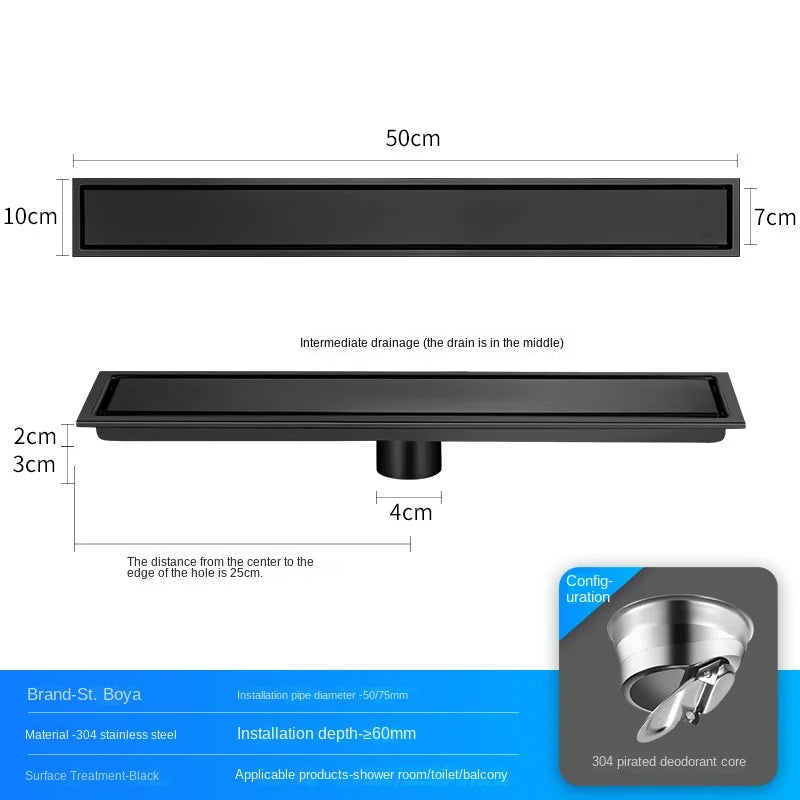Luxury Hidden 304 Stainless Steel Rectangular Floor Drain
