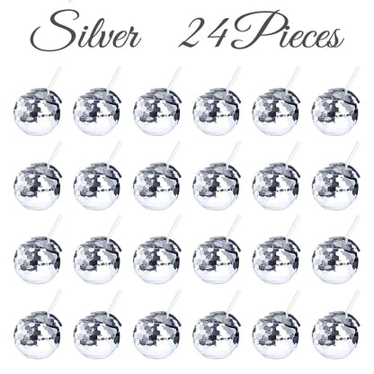 6-48pcs Disco Ball Cups Lids Staws Disco 70s