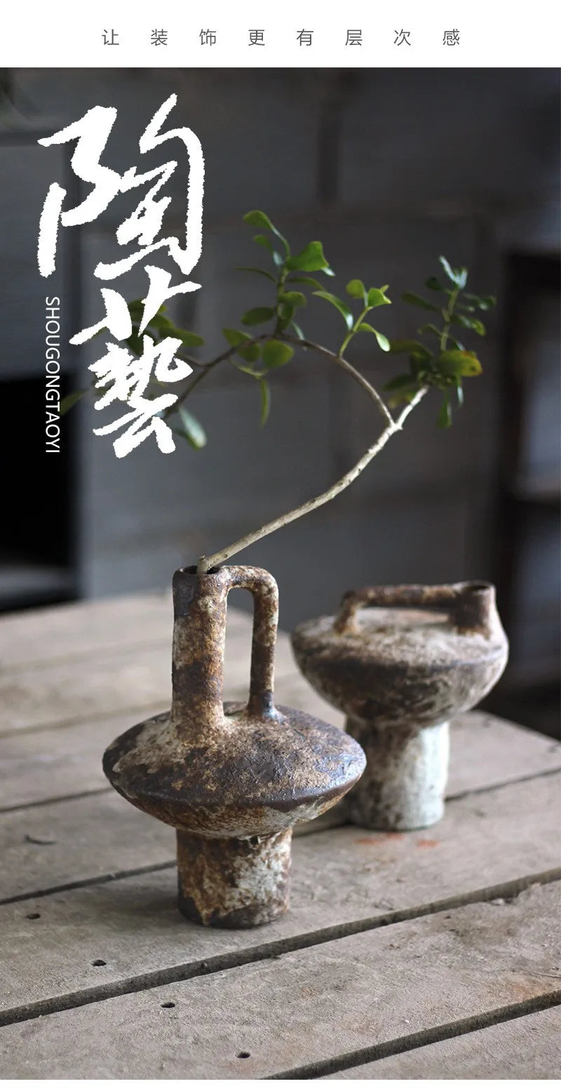 Wabi Sabi Style Ceramic Vase Retro Dried Flowers