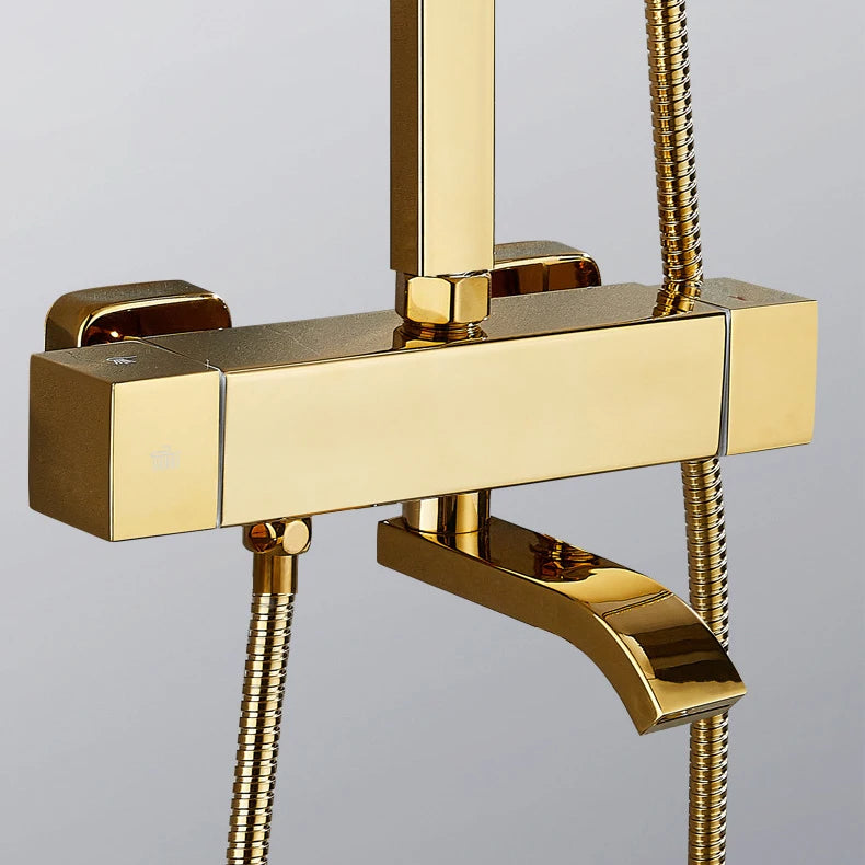 Square Thermostatic Bathroom Shower Quality Brass Cold Gold