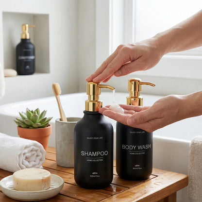 Matte Black Shower Dispenser Bottles Plastic Shampoo Conditioner