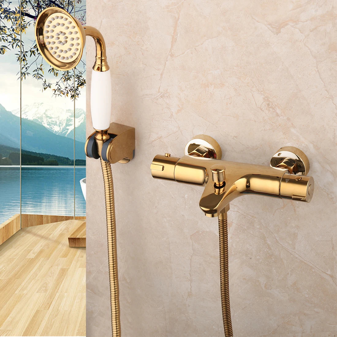 Kemaidi Golden Bathtub Faucets Thermostatic Mixer Faucet Constant