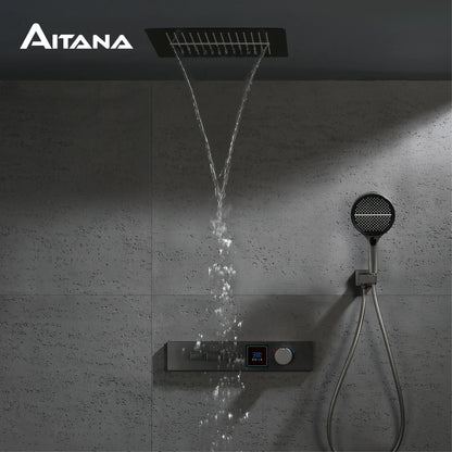 Luxury Gun Gray Brass Shower System Led Digital
