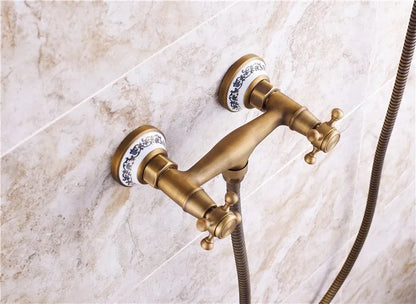 Retro Shower Faucets Antique Brass Ceramics Bathtub Faucets