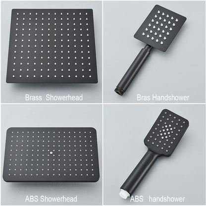 Black Brass Shower Faucet Rainfall Bathtub Tap Bathroom