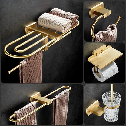 Brushed Gold Bathroom Towel Rack Paper Holder Toilet