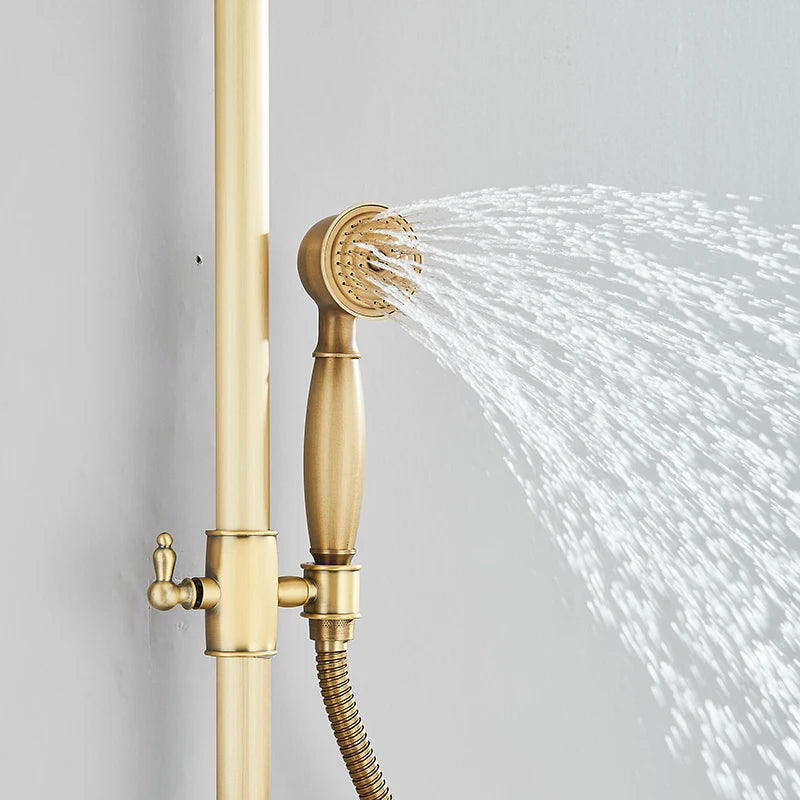 Antique Brass Shower Faucet Rainfall Head Shower Handshower