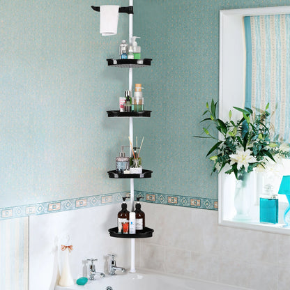 Corner Shower Caddy Tension Pole 4-Tier Adjustable Shelves