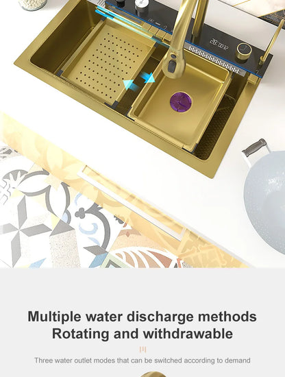 Stainless Steel Golden Sink Waterfall Outlet Slot Piano