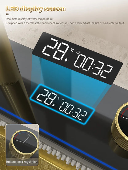 Silver Smart Sink Digital Display Waterfall Faucet Stainless