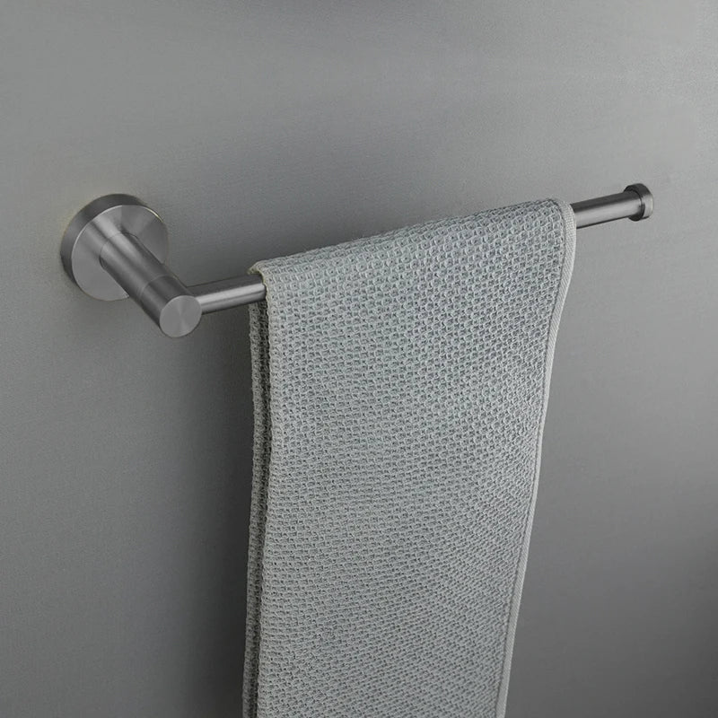 Grey Bathroom Hardware Kit Stainless Steel Round Wall